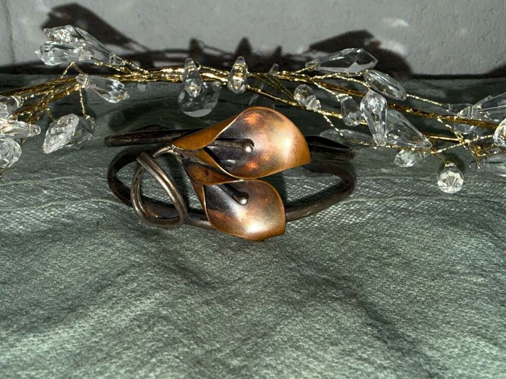 An Art Deco Style American Solid Sterling Silver Lily Bangle by Stuart Nye -